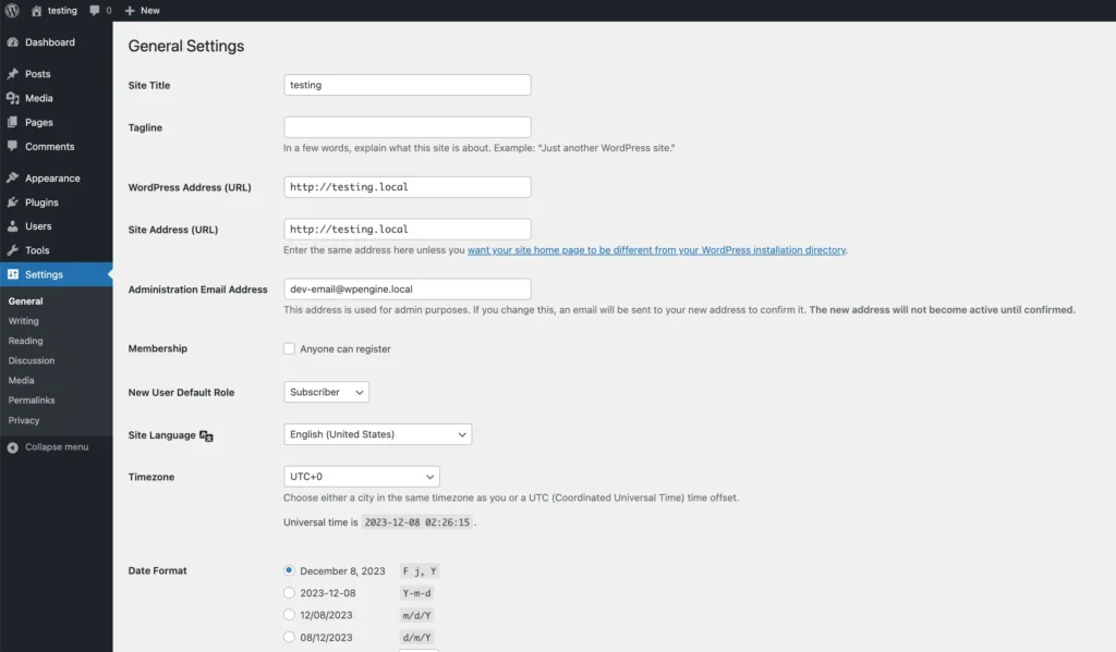 General WordPress Settings