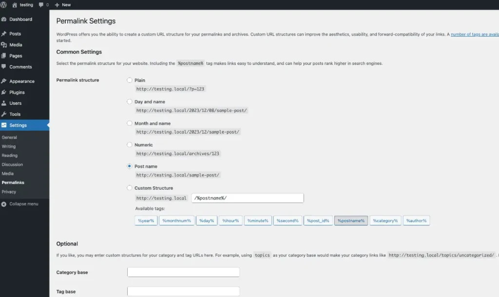 WordPress Permalink Settings